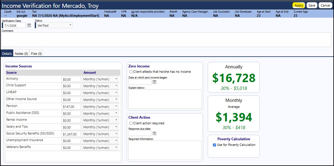 Personal Income Calculations